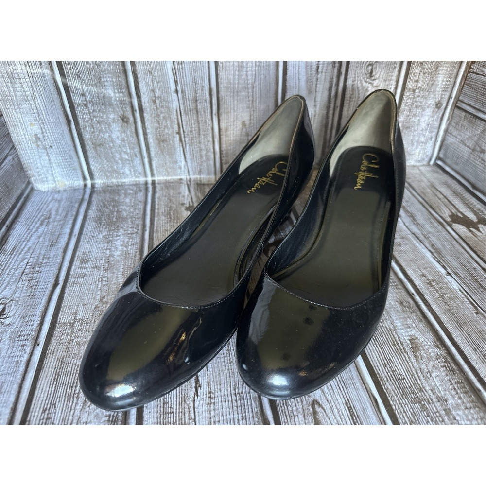 Cole Haan Wedges Heel Pumps Shoes Women Size 9.5 Black Patent Slip Ons
